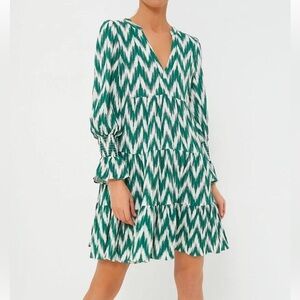 Tuckernuck Pomander Place szXXL Ikat Green and White Long Sleeve Kenzo Dress NWT